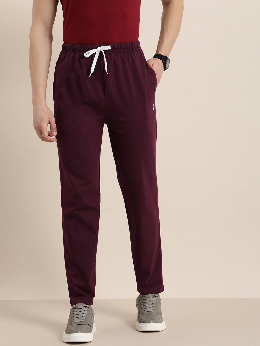

DILLINGER Men Solid Pure Cotton Regular Fit Track Pants, Burgundy
