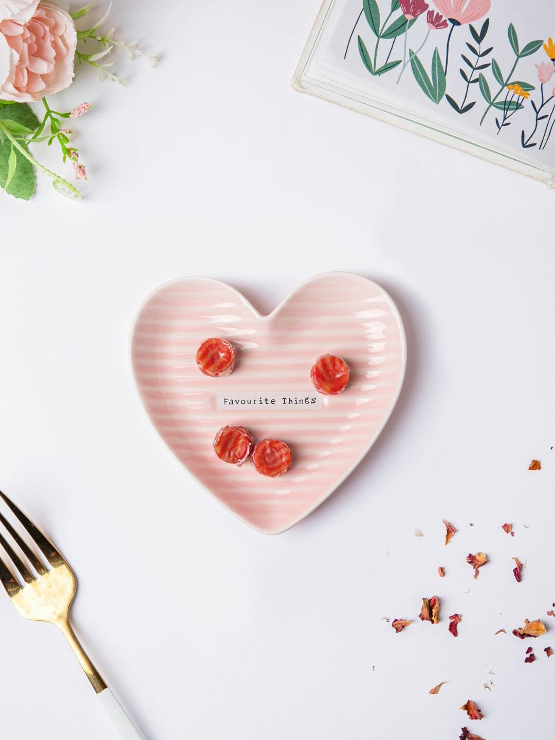 

Nestasia Pink & White Striped Small Heart Textured Ceramic Starter Plate
