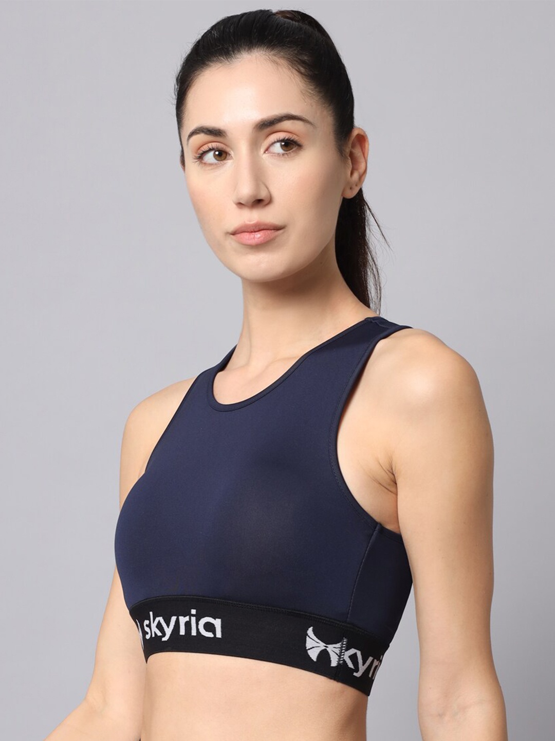 

skyria Non-Wired Rapid Support All Day Comfort Racerback Sports Bra, Navy blue