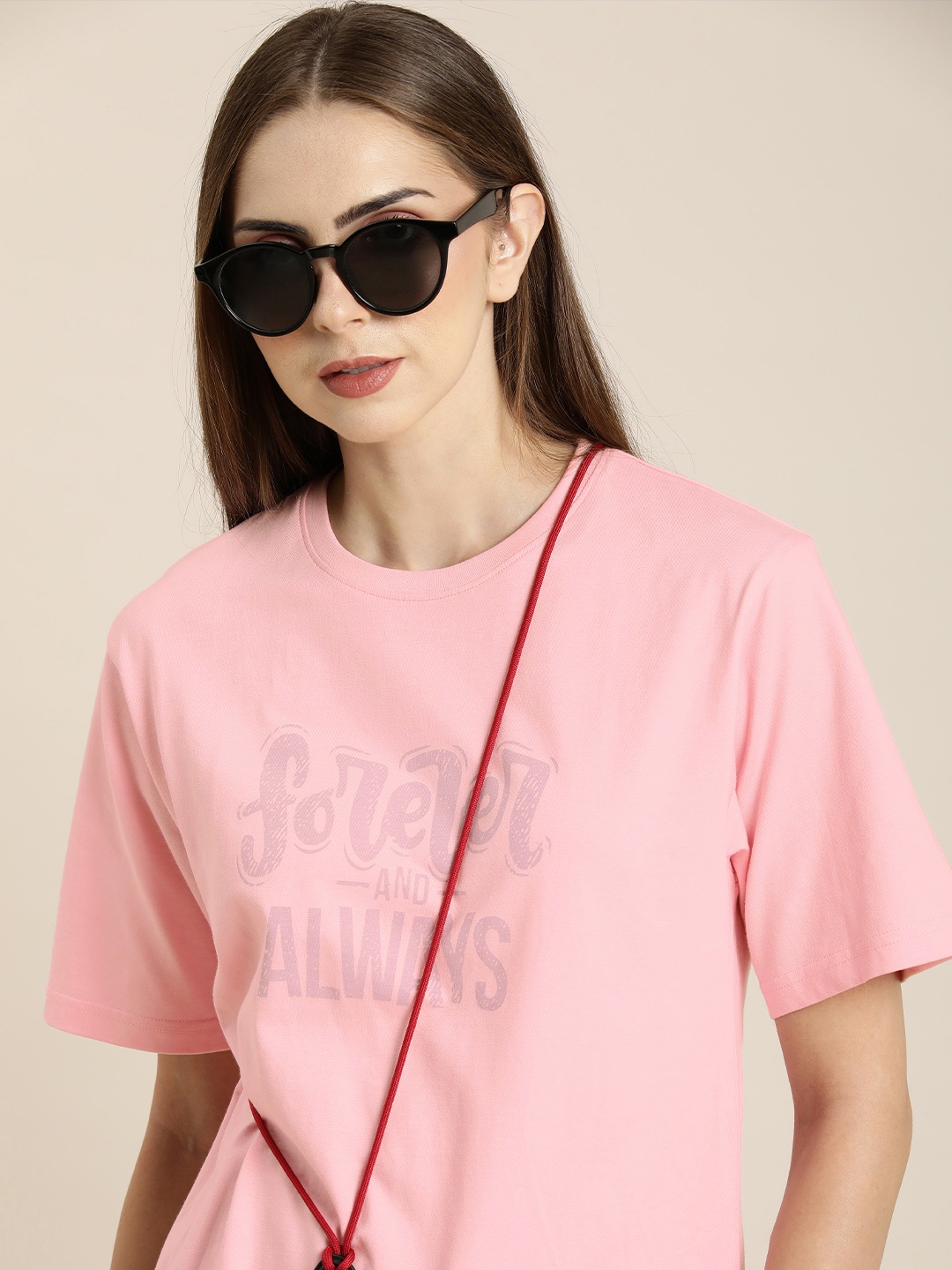 

DILLINGER Typography Printed Pure Cotton Oversize T-shirt, Pink