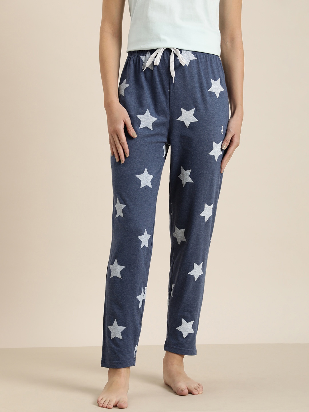 

DILLINGER Women Printed Pure Cotton Lounge Pants, Navy blue