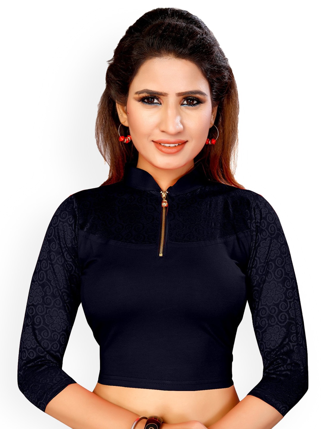 

Sidhidata Cotton Lycra Self-Design Stretchable Saree Blouse, Navy blue