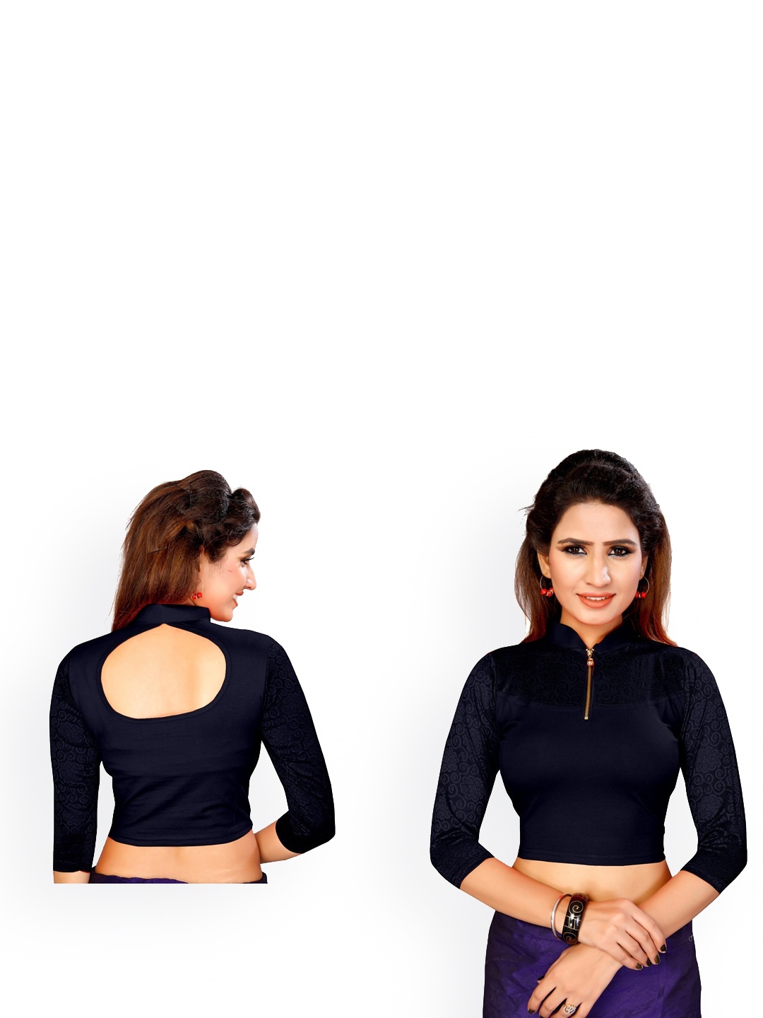 

Sidhidata Cotton Lycra Self-Design Stretchable Saree Blouse, Navy blue