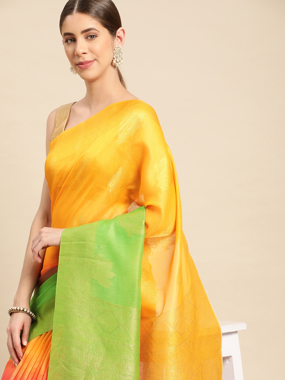 

VASTRANAND Ethnic Motifs Zari Half & Half Banarasi Saree, Multi