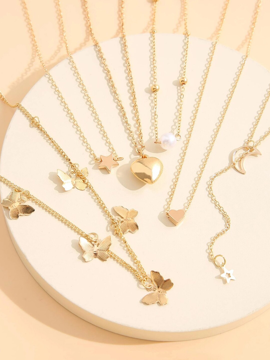 

Jewels Galaxy Women Set Of 6 Gold-Plated Layered Necklace, White