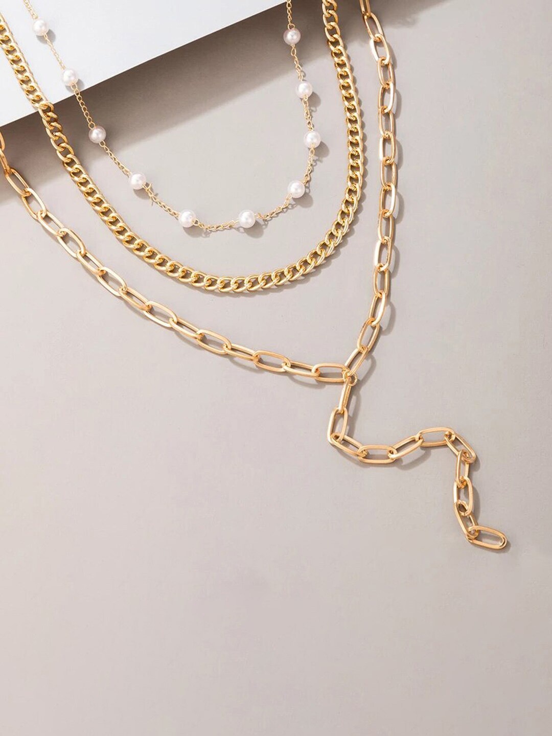 

Jewels Galaxy Brass Gold-Plated Multi-Strand Layered Necklace