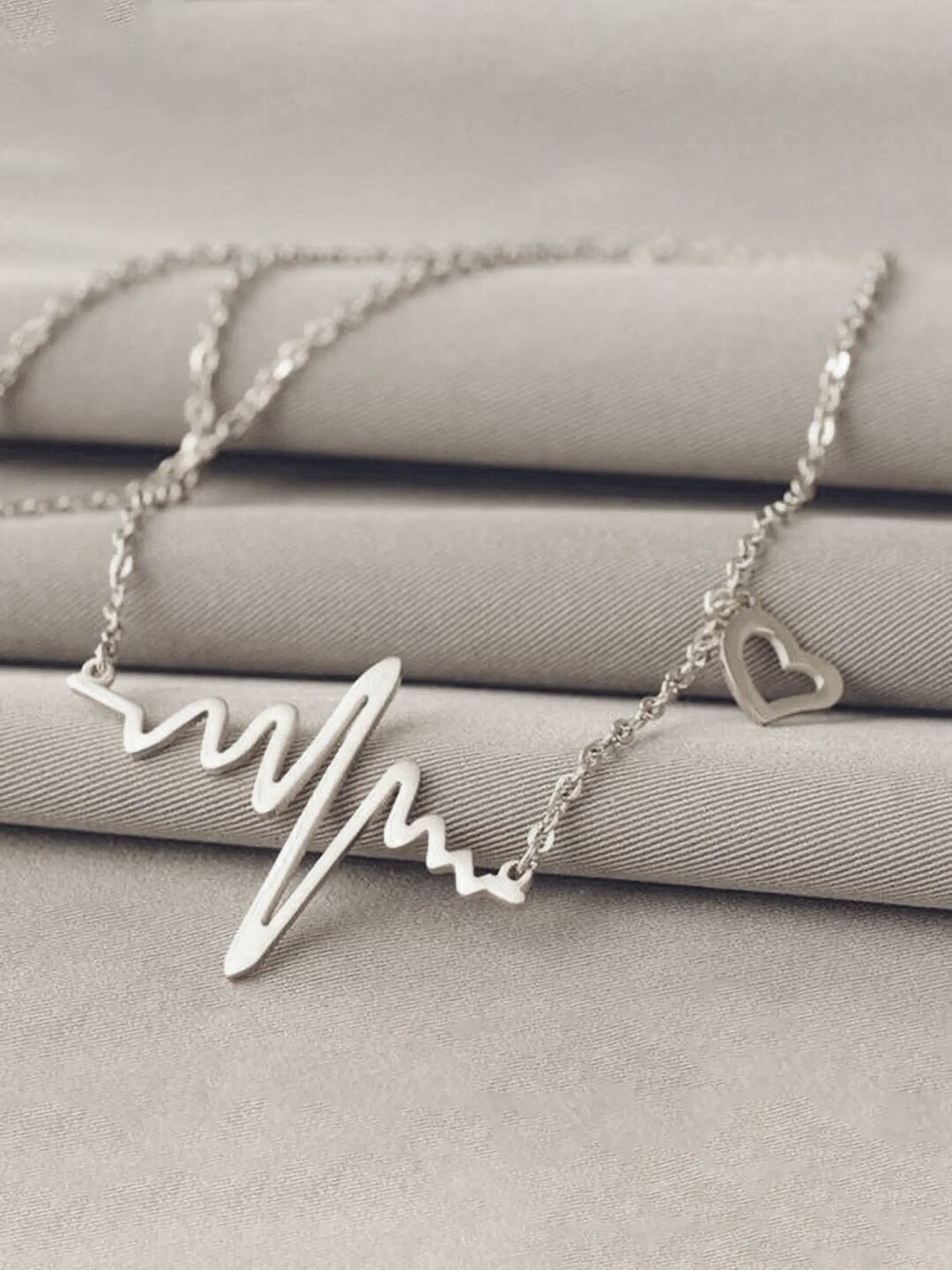 

Jewels Galaxy Women Silver-Plated Heartbeat with a Heart Necklace