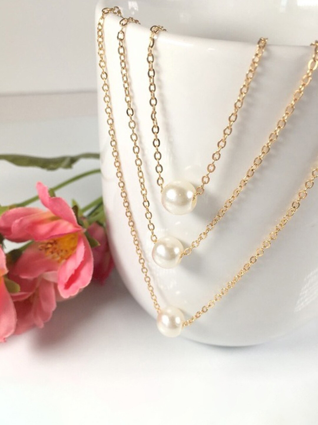 

Jewels Galaxy Brass Gold-Plated Layered Necklace, White