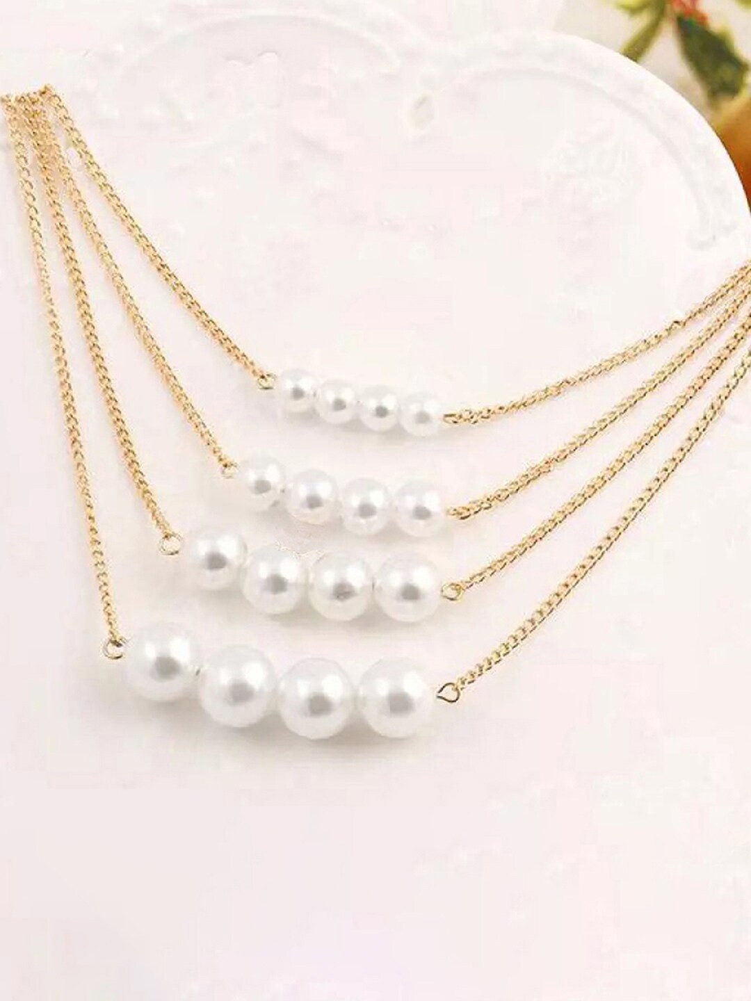 

Jewels Galaxy Brass Gold-Plated Multi-Strand Layered Necklace, White