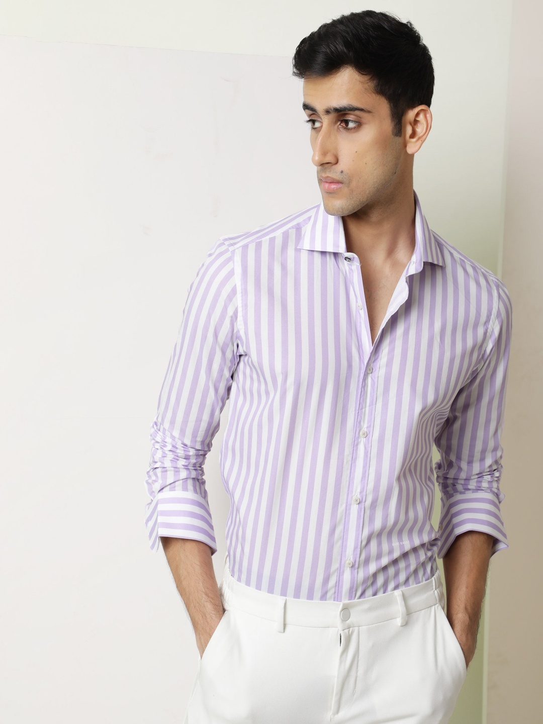 

RARE RABBIT Men Dyot Slim Fit Striped Cotton Shirt, Purple