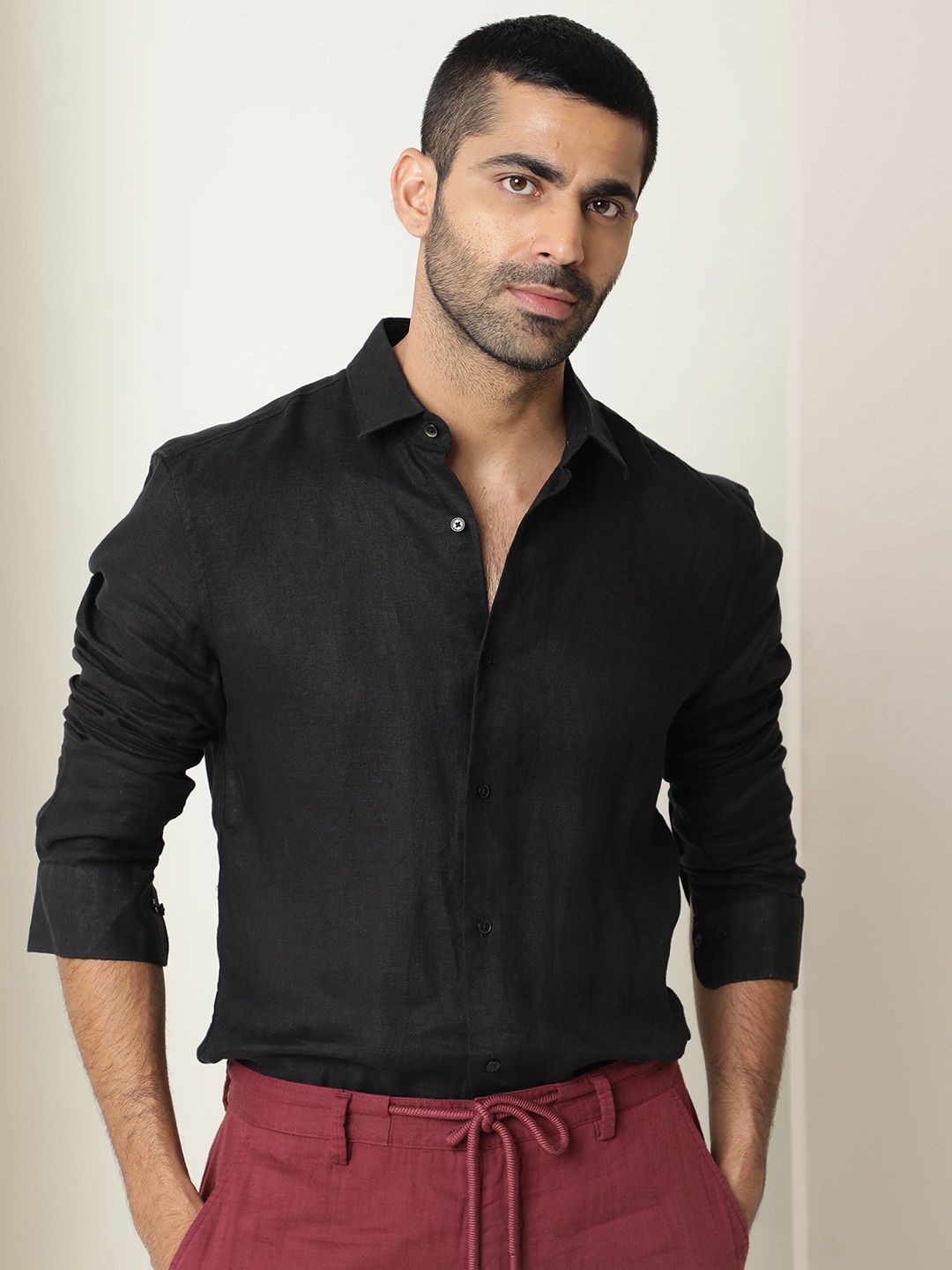 

RARE RABBIT Men Slim Fit Casual Cotton Shirt, Black