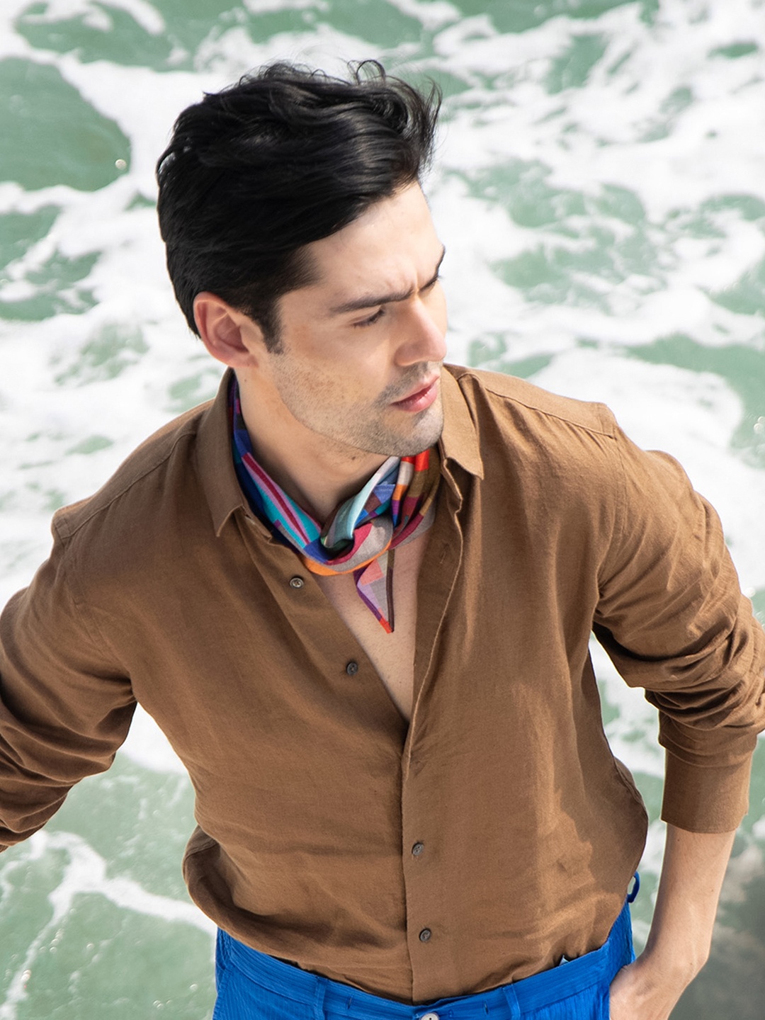 

RARE RABBIT Men Lenin Slim Fit Linen Shirt, Brown