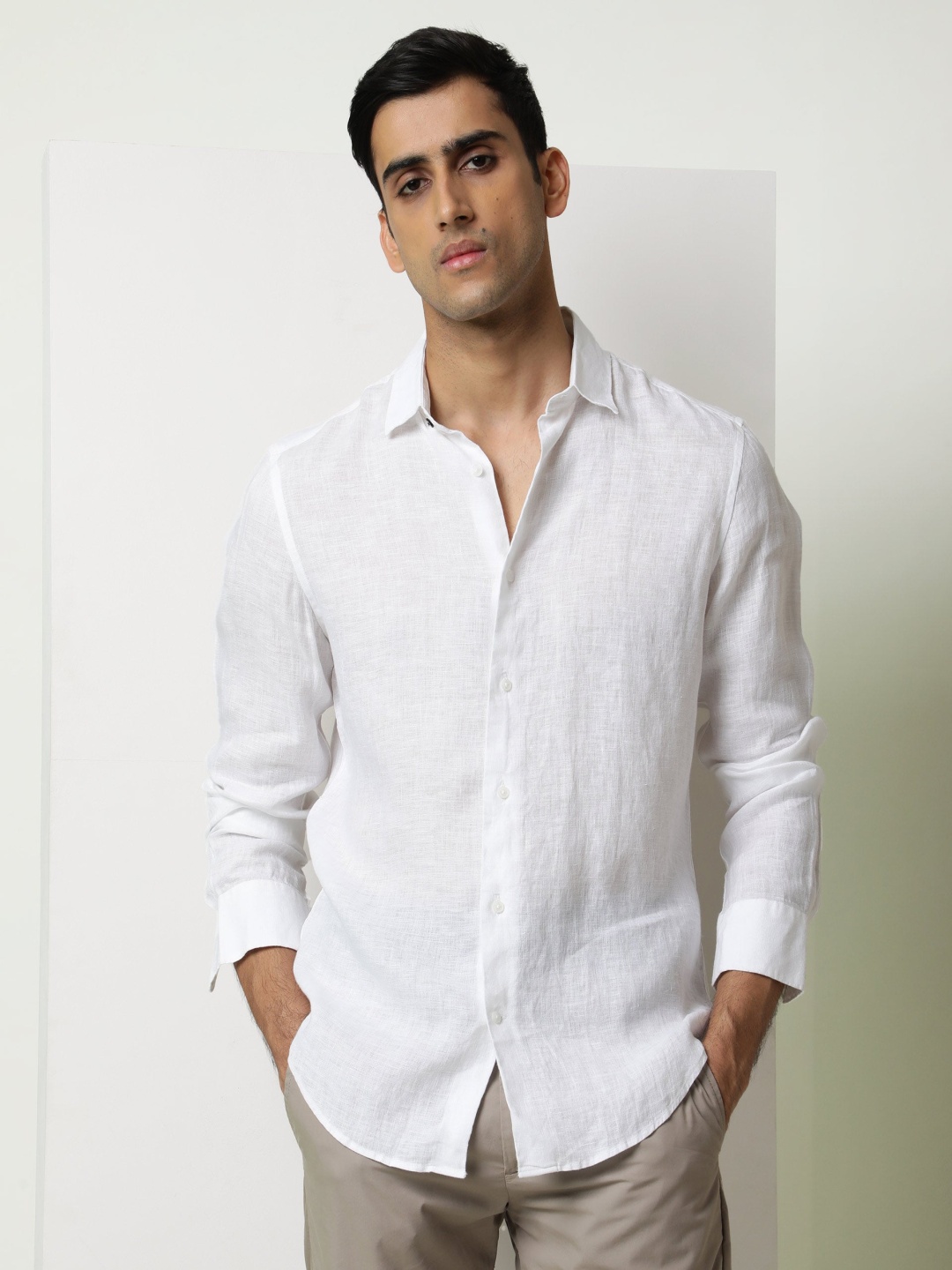 

RARE RABBIT Men Lenin Slim Fit Cotton Shirt, White