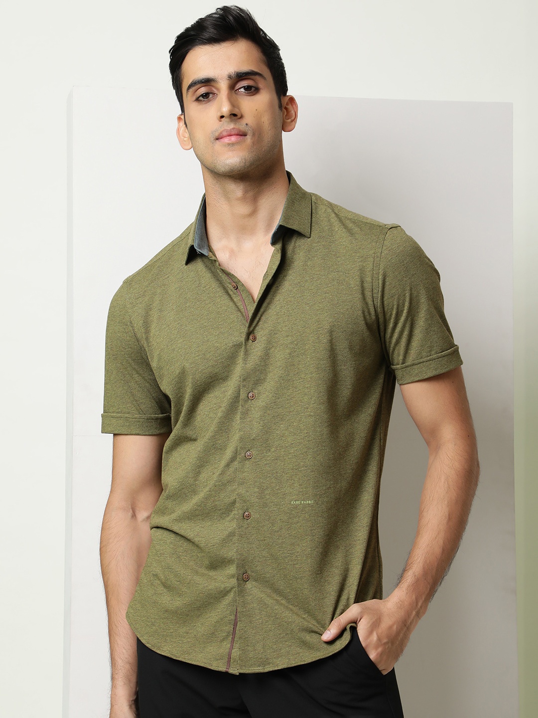 

RARE RABBIT Men Miraj Slim Fit Cotton Shirt, Olive