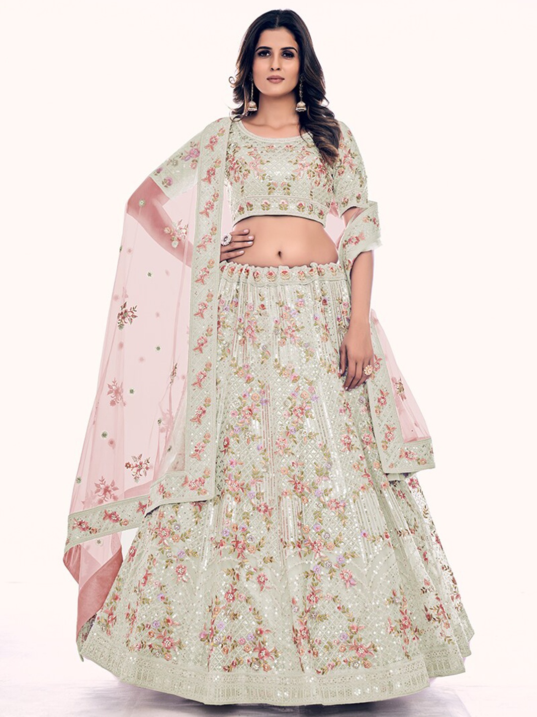 

Fusionic Embroidered Semi-Stitched Lehenga & Unstitched Blouse With Dupatta, Off white