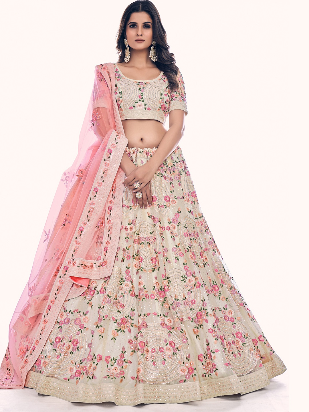 

Fusionic Embroidered Semi-Stitched Lehenga & Unstitched Blouse With Dupatta, White