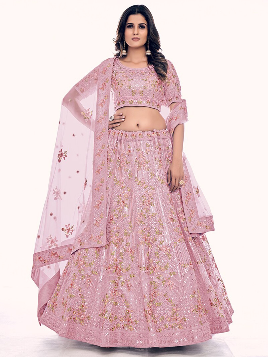 

Fusionic Embroidered Semi-Stitched Lehenga & Unstitched Blouse With Dupatta, Pink