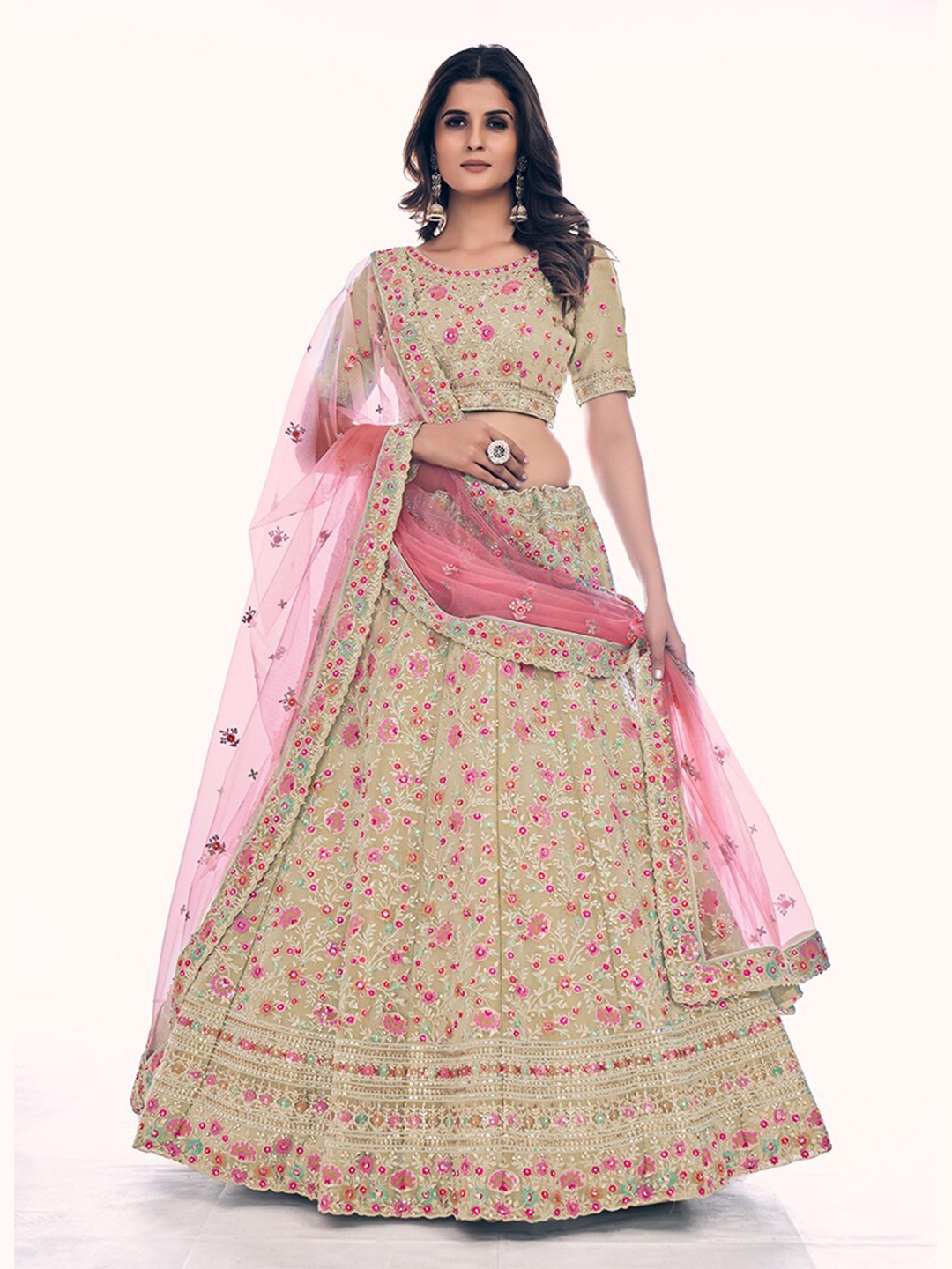 

Fusionic Embroidered Semi-Stitched Lehenga & Unstitched Blouse With Dupatta, Gold