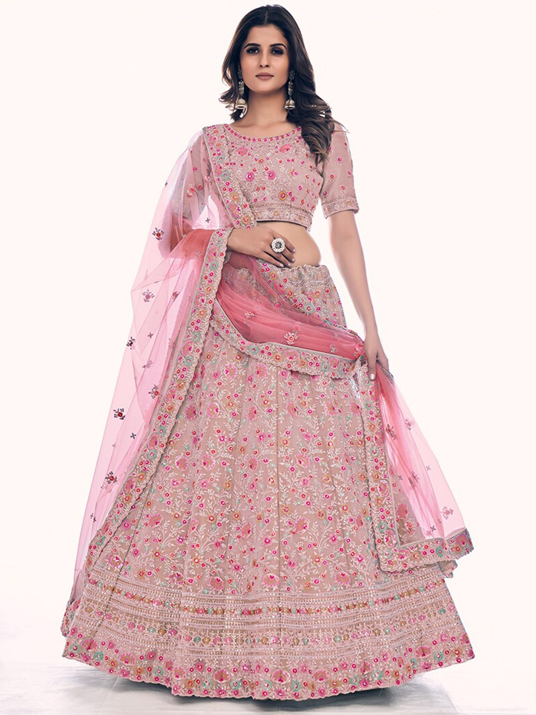 

Fusionic Embroidered Semi-Stitched Lehenga & Unstitched Blouse With Dupatta, Pink