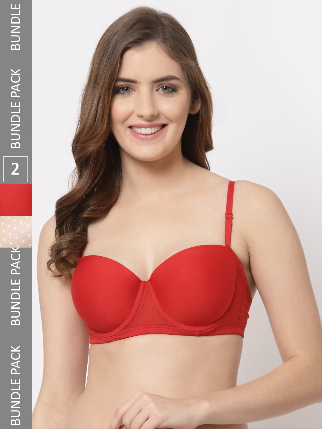 

CUKOO Red & Cream-Coloured Bra Underwired Lightly Padded