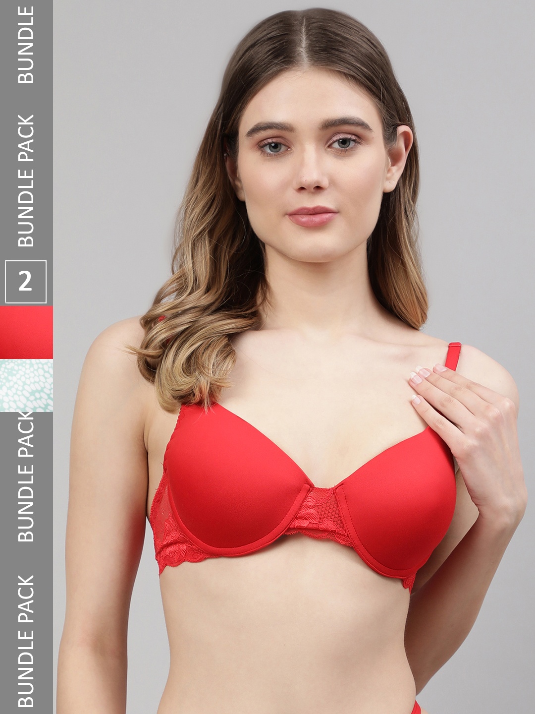 

CUKOO Pack of 2 Lightly Padded Non-Wired All Day Comfort Everyday Bra, Red