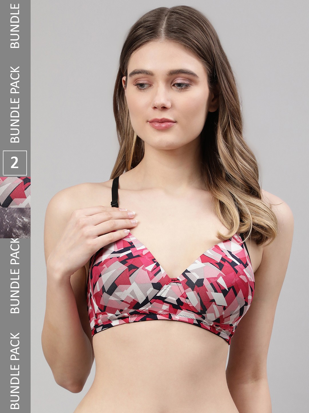 

CUKOO Pack Of 2 Lightly Padded Printed Seamless Bra, Brown