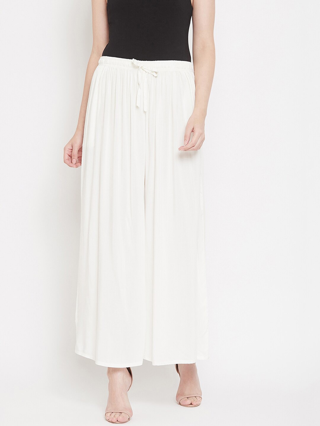 

Castle Lifestyle Women Wide Leg Flared Rayon Palazzo, Off white