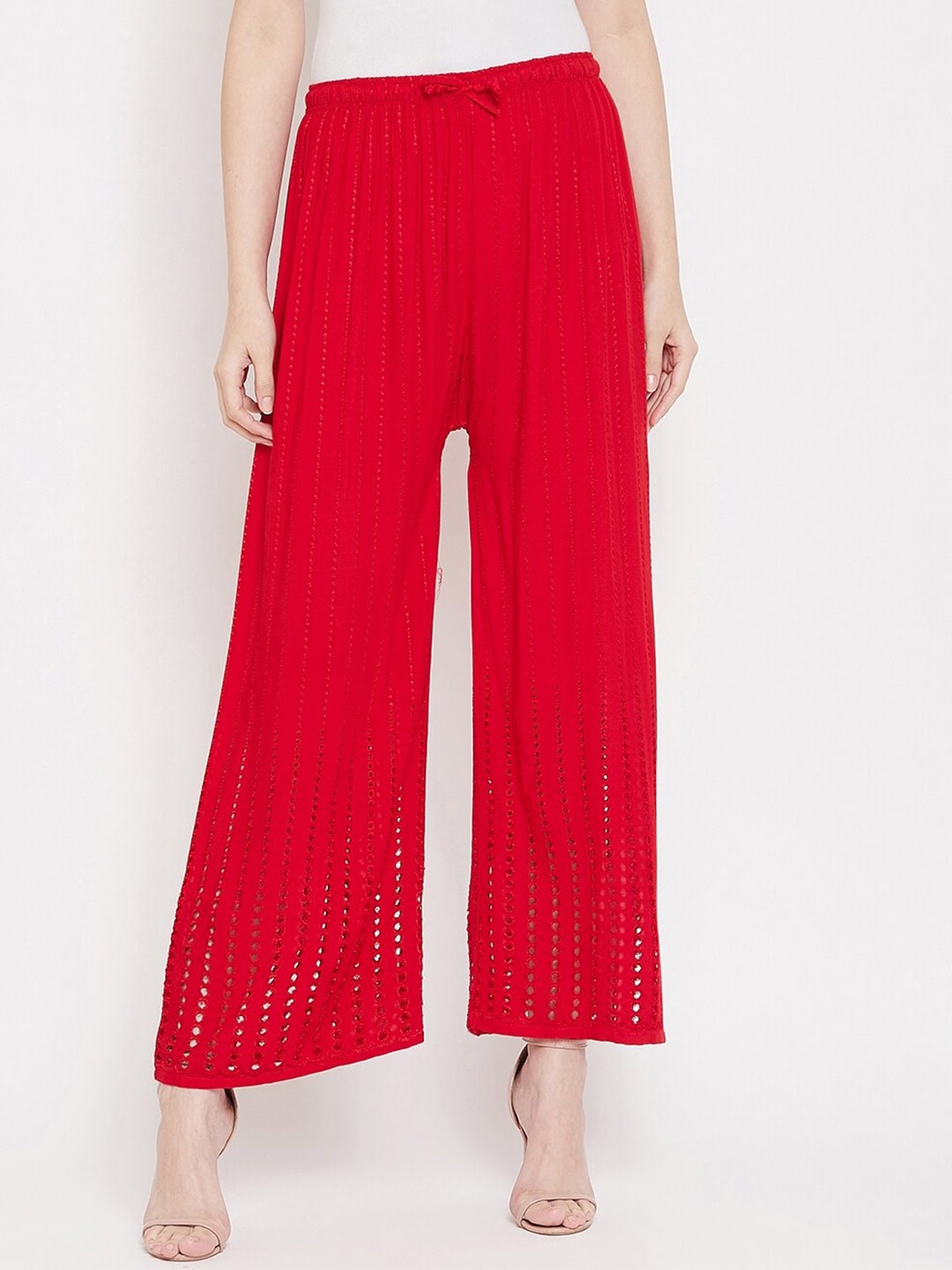 

Castle Lifestyle Women Embroidered Straight Rayon Palazzo, Red