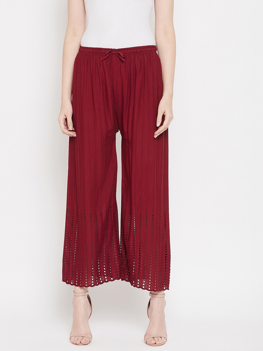

Castle Lifestyle Women Embroidered Straight Rayon Palazzo, Maroon