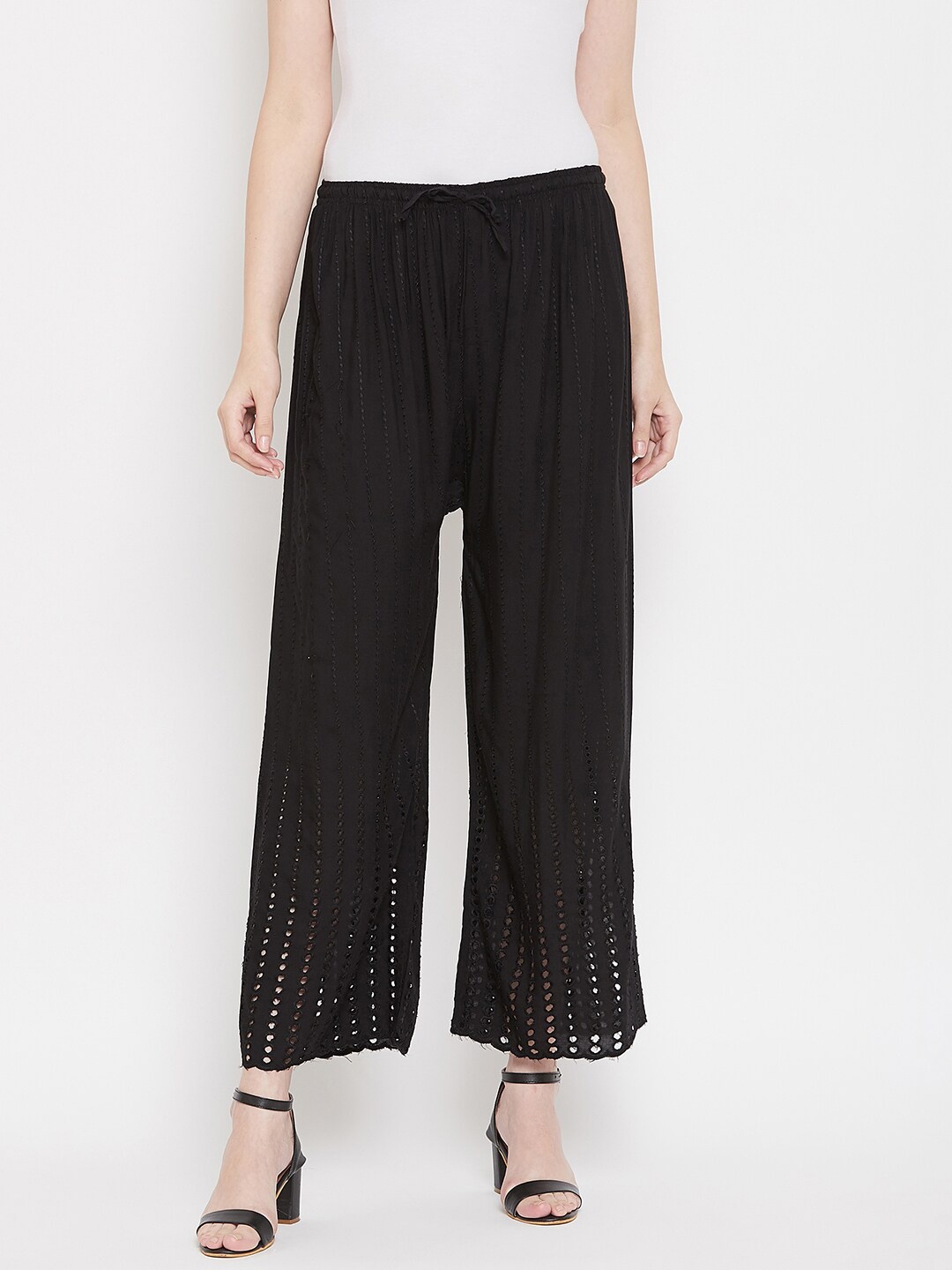 

Castle Lifestyle Women Embroidered Straight Rayon Palazzo, Black