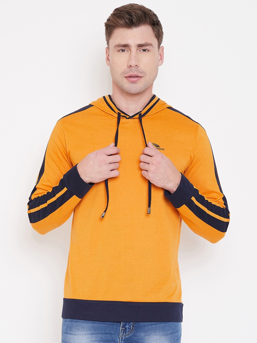 

LE BOURGEOIS Men Hooded Cotton T-shirt, Mustard
