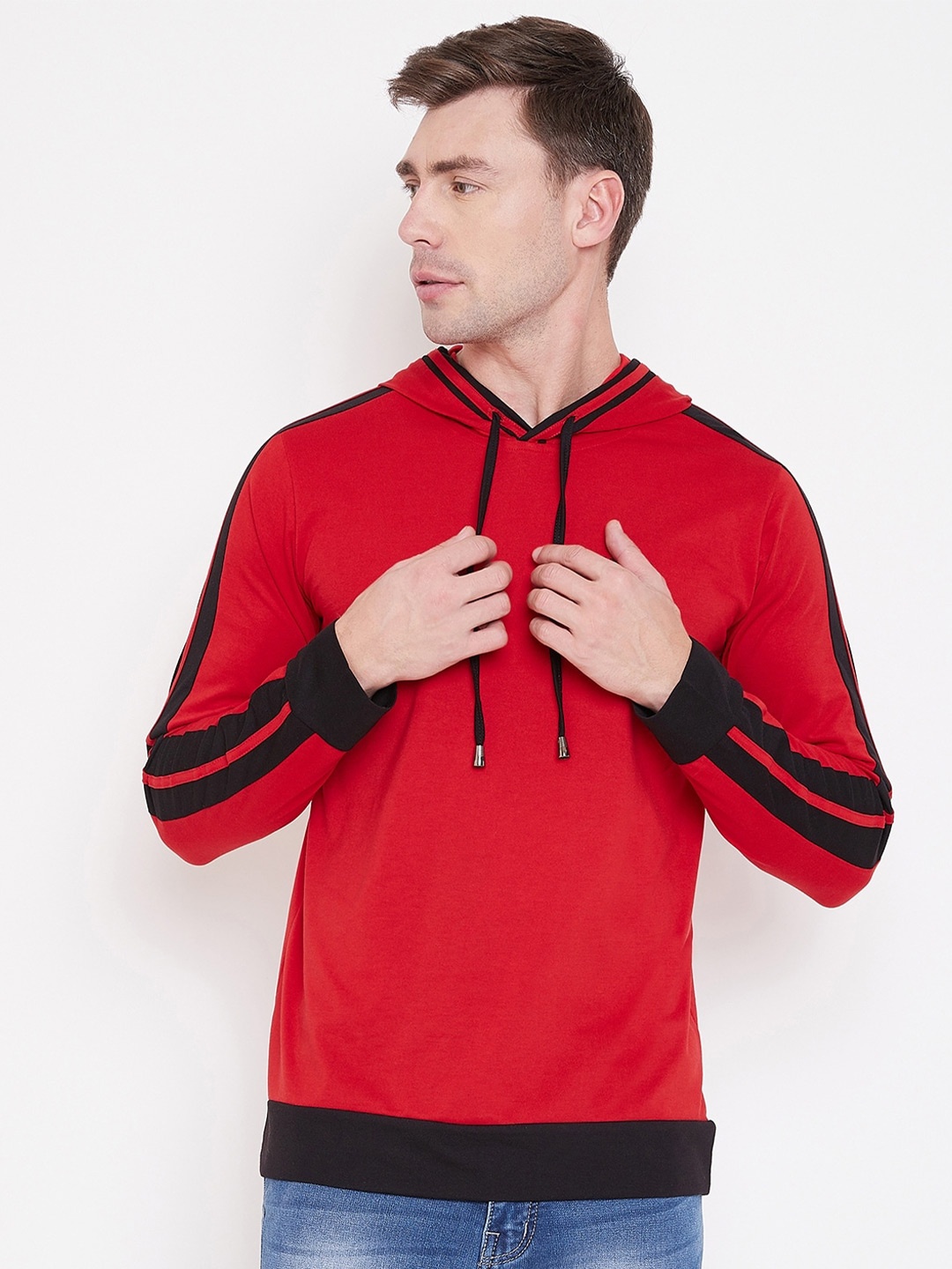 

LE BOURGEOIS Men Full Sleeve Hooded T-shirt, Red