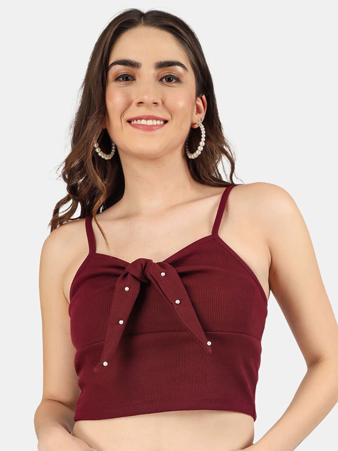 

angloindu Maroon Tank Crop Top