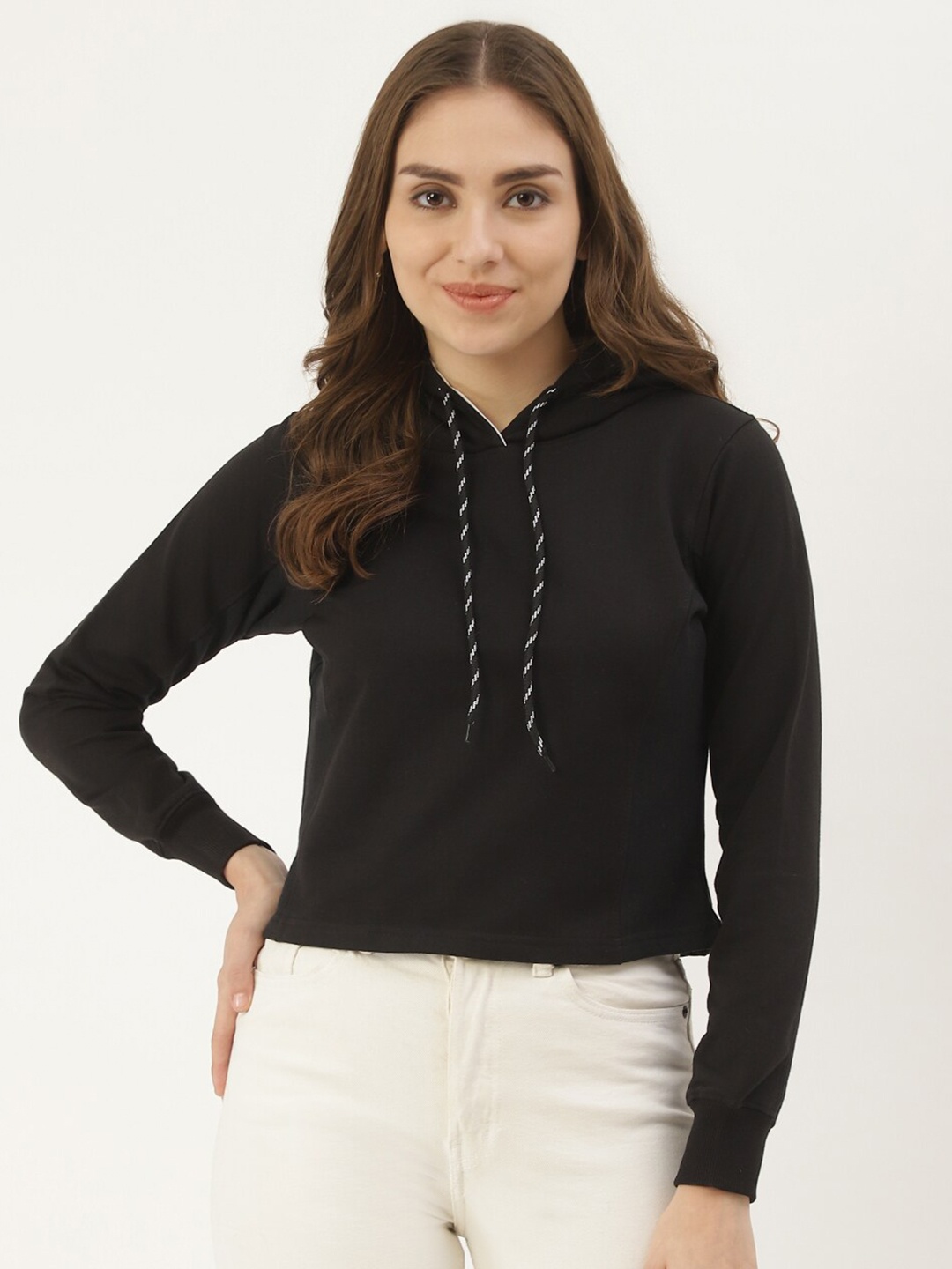 

HILL STREET Women Hooded Cotton Pullover Sweatshirt, Black