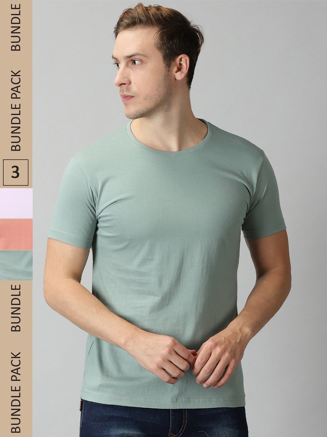 

The Short Store Men Pack Of 3 Slim Fit Cotton T-shirt, Green