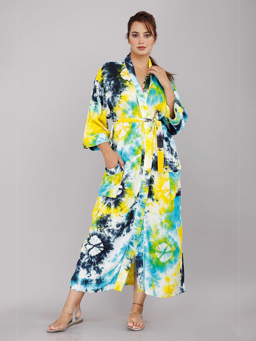 

SHOOLIN Tie And Dye Printed Maxi Nightdress, Blue