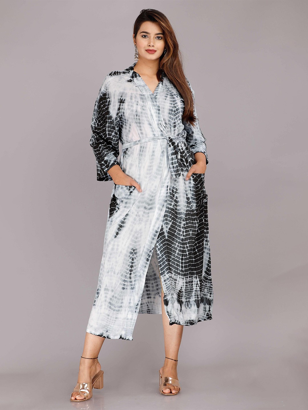 

SHOOLIN Tie And Dye Printed Maxi Nightdress, Grey