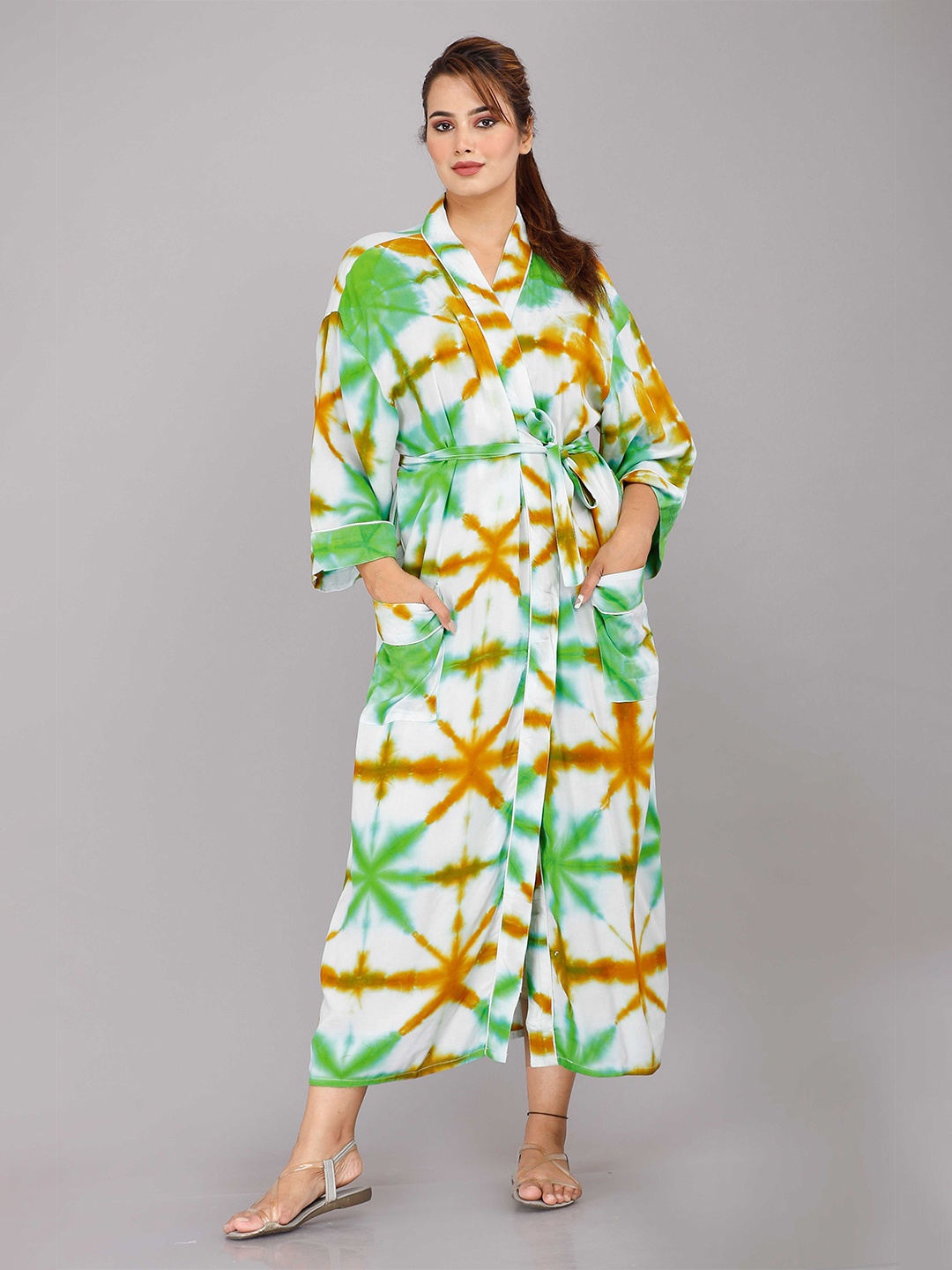 

SHOOLIN Tie And Dye Printed Maxi Nightdress, Green