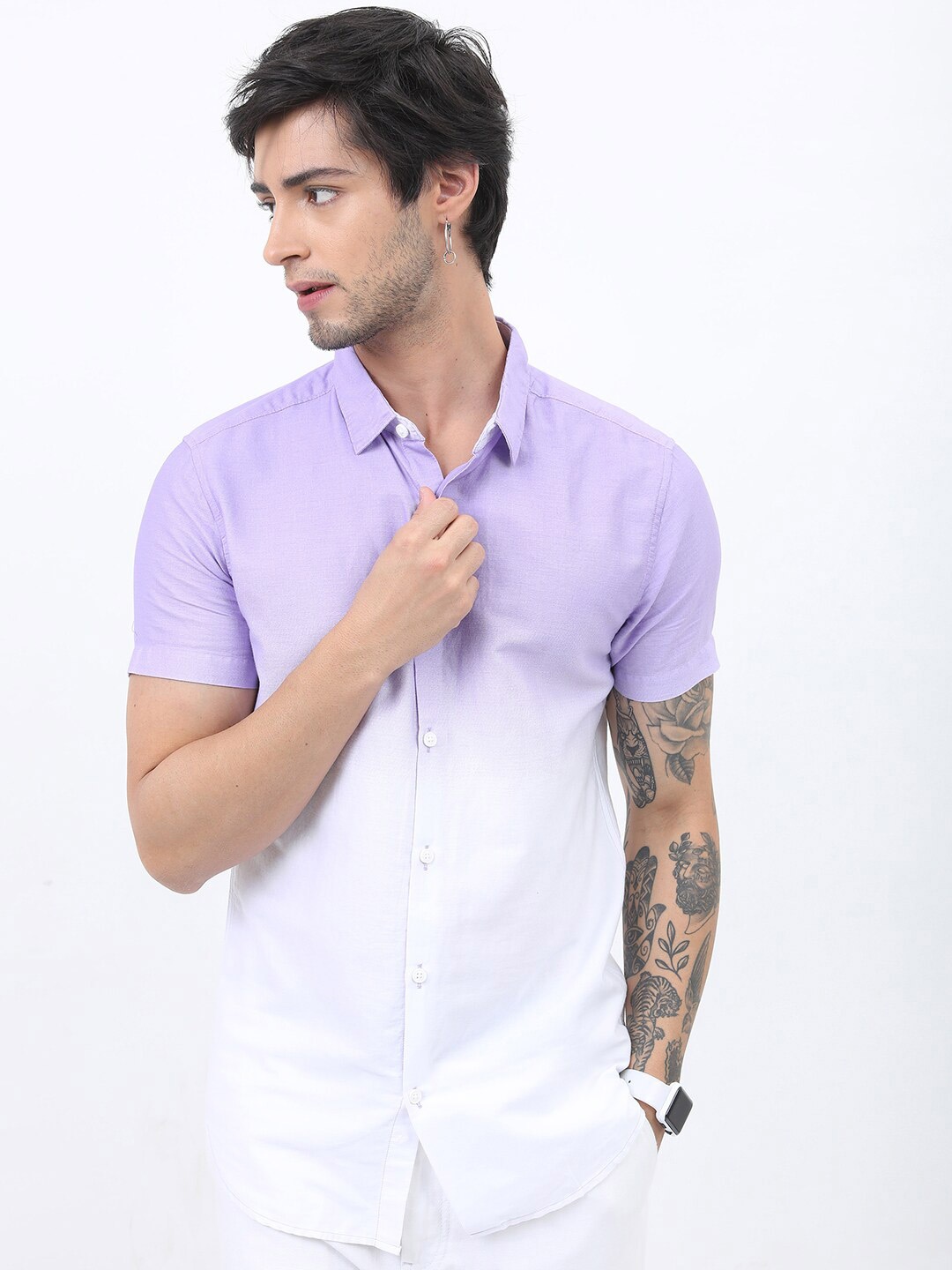 

KETCH Men Slim Fit Ombre Casual Cotton Shirt, White
