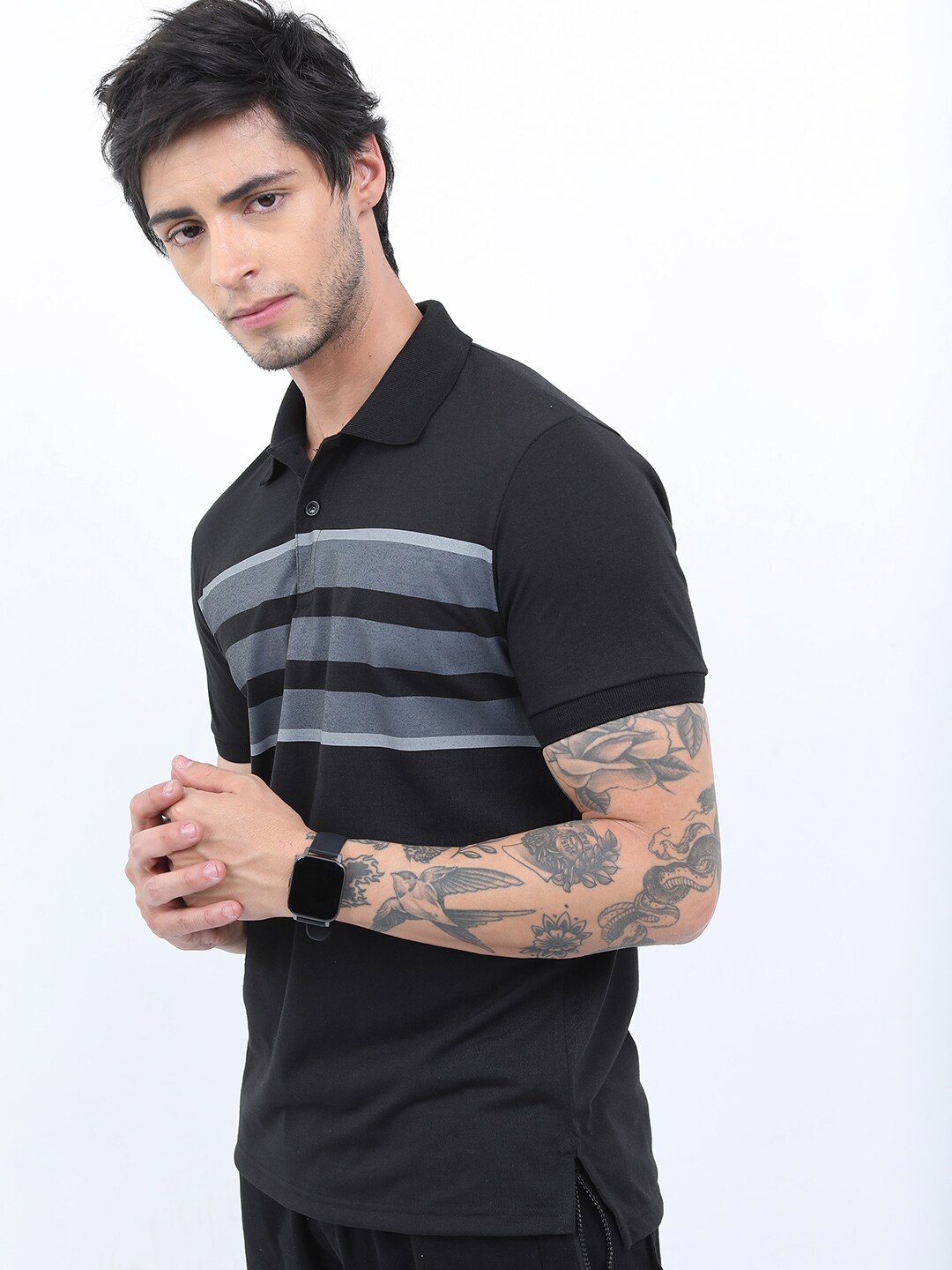 

KETCH Men Striped Polo Collar Slim Fit T-shirt, Black