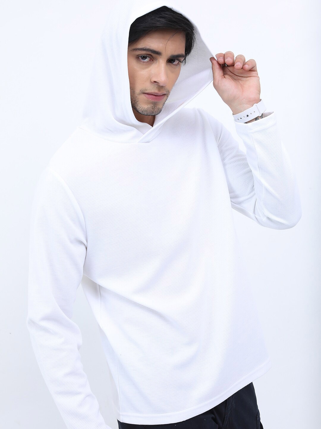 

KETCH Men Structured Regular Fit Hooded T-shirt, White