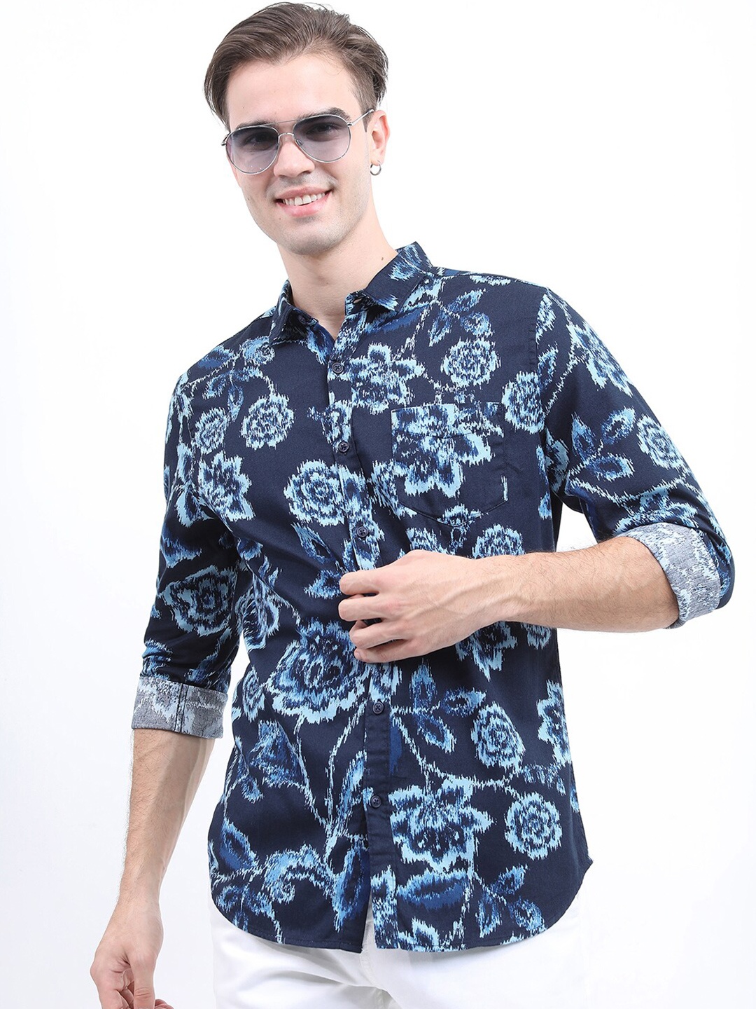 

KETCH Men Slim Fit Floral Printed Cotton Casual Shirt, Navy blue