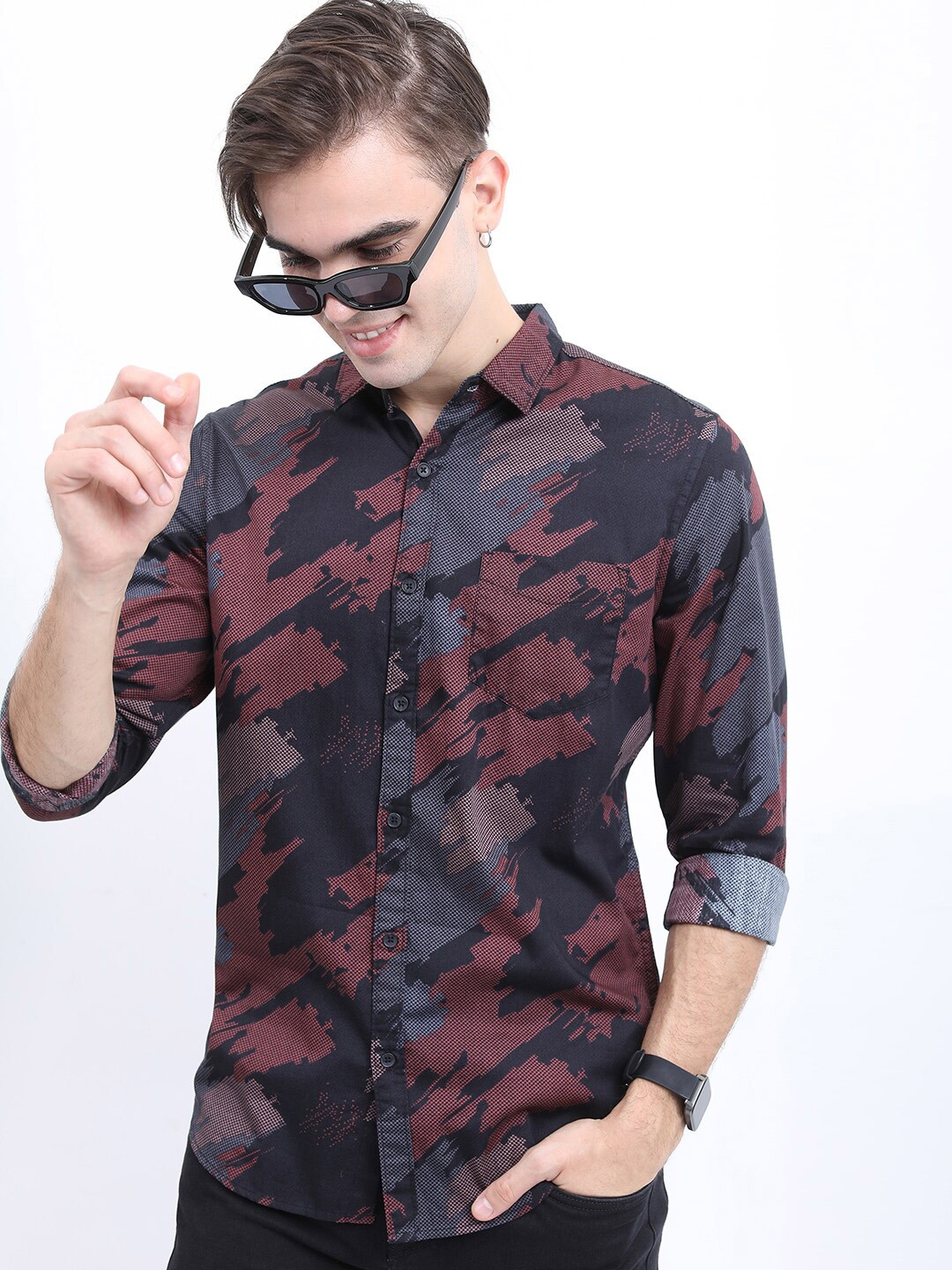 

KETCH Men Slim Fit Printed Casual Cotton Shirt, Black