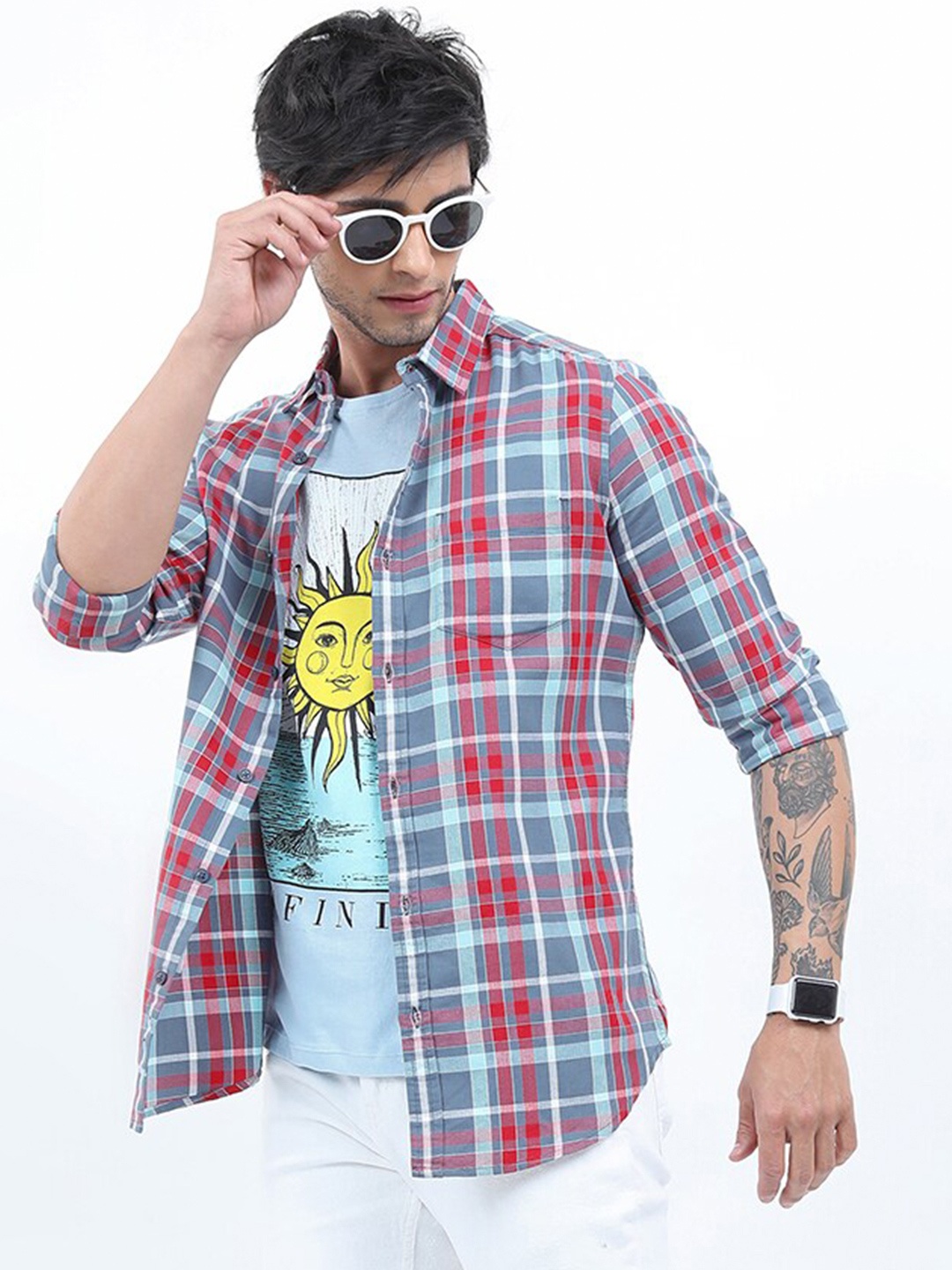 

KETCH Men Slim Fit Tartan Checked Casual Shirt, Grey