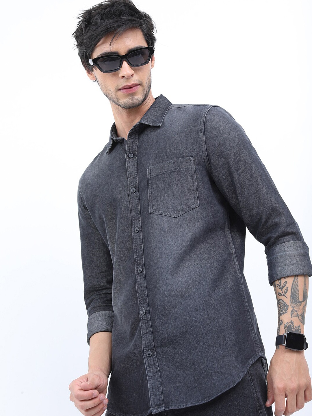 

KETCH Men Slim Fit Faded Casual Denim Shirt, Grey