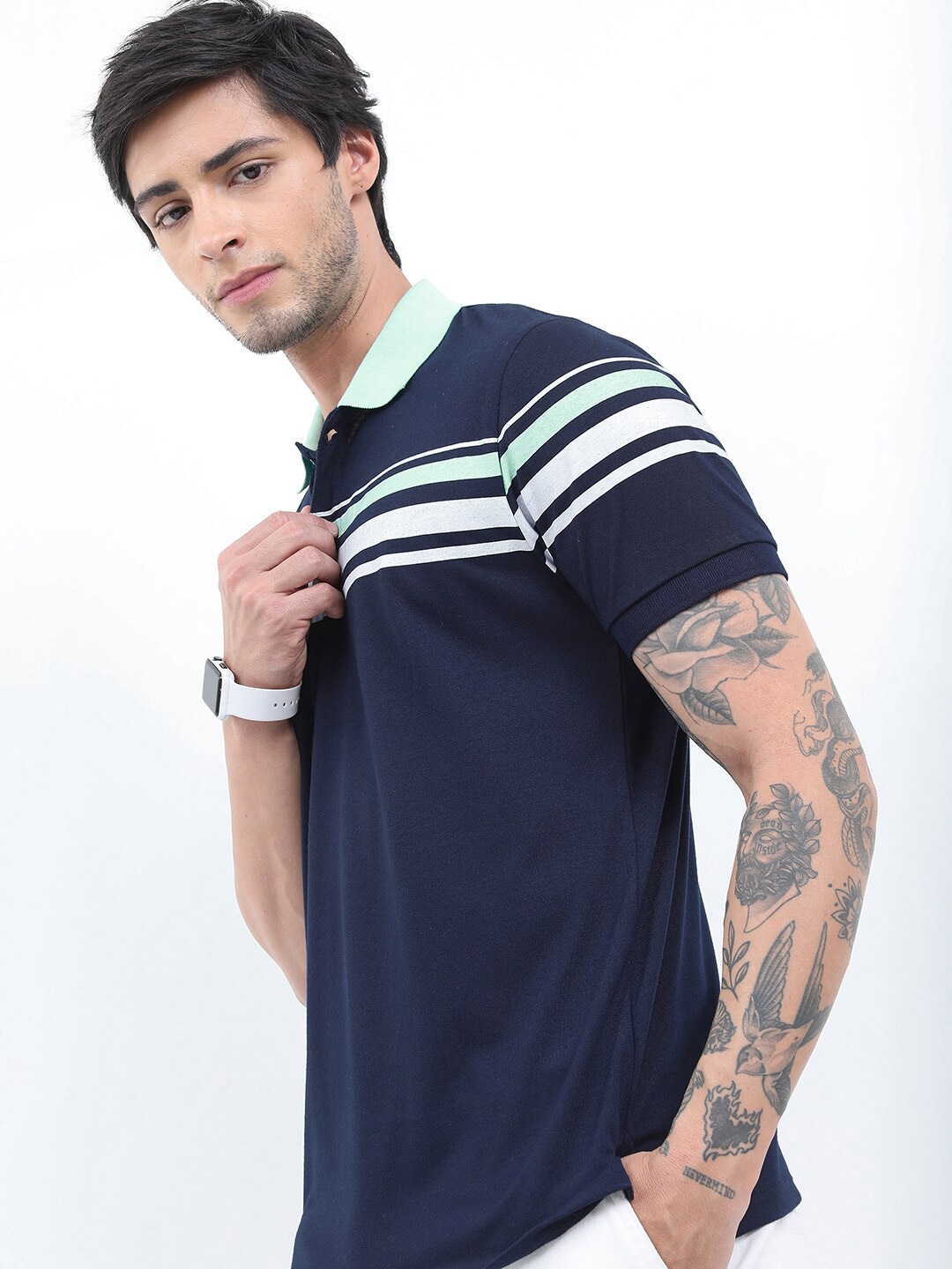 

KETCH Striped Polo Collar Slim Fit T-Shirt, Navy blue