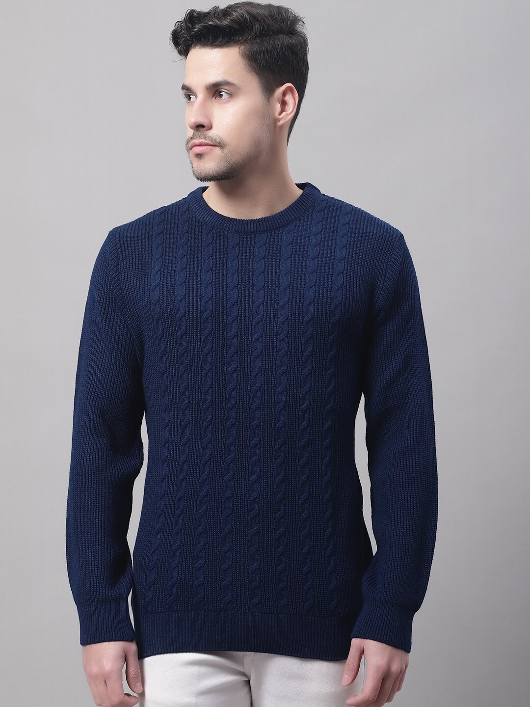 

Cantabil Men Cable Knit Acrylic Pullover Sweater, Blue