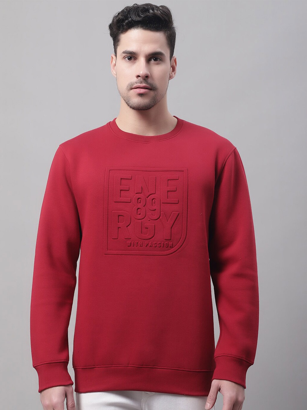 

Cantabil Men Embellished Round Neck Sweatshirt, Maroon