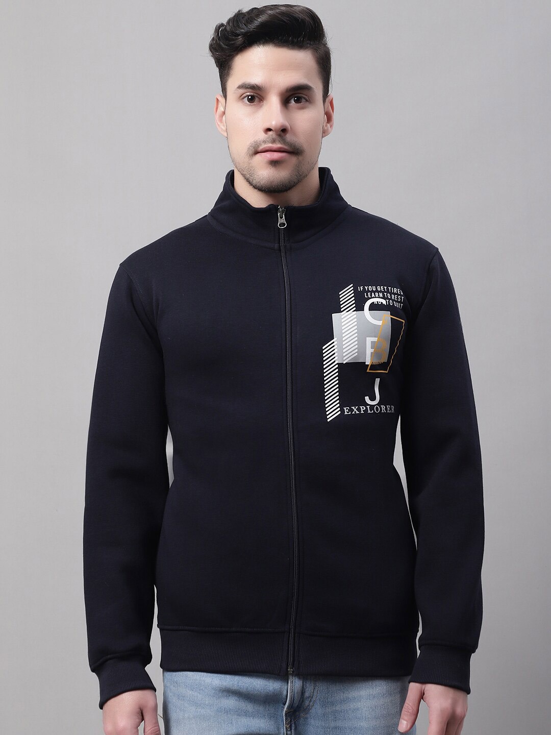 

Cantabil Men Mock Collar Fleece Sweatshirt, Blue