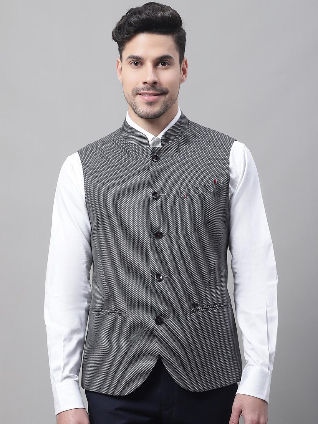 

Cantabil Woven Nehru Jacket, Grey